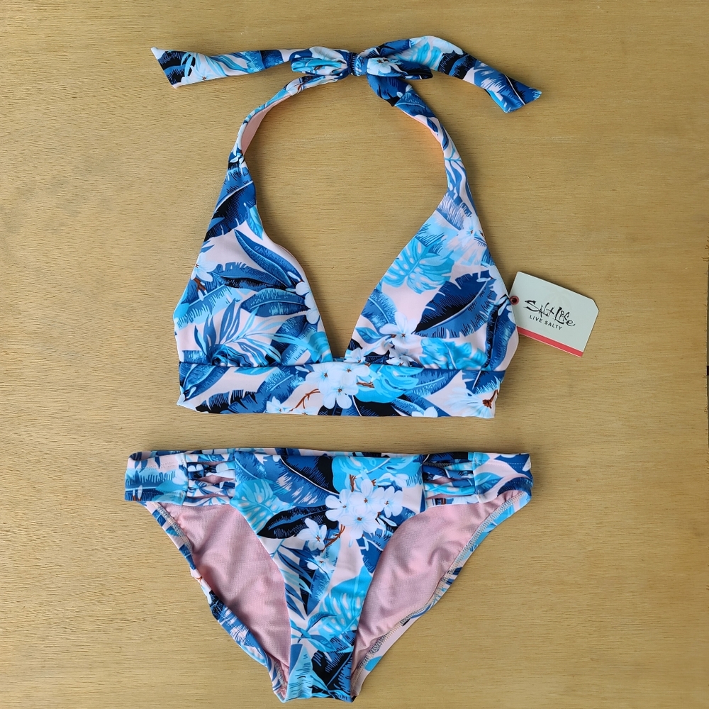Salty Life women's tropical blue pink bikini set,S